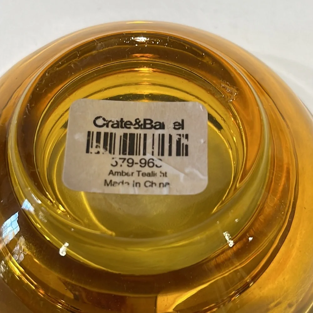 Crate & Barrel Candle Holders Yellow Amber Glass Votive Tealight Set of 6